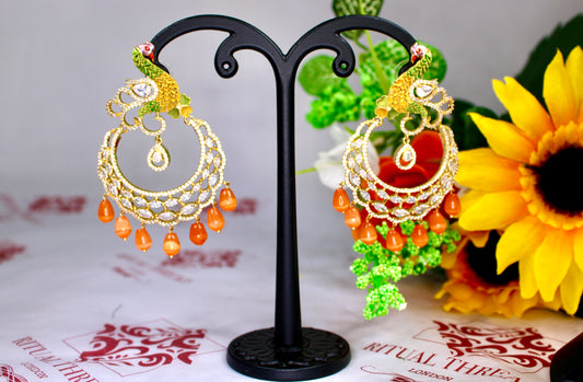 Orange Pearl Peacock Earrings