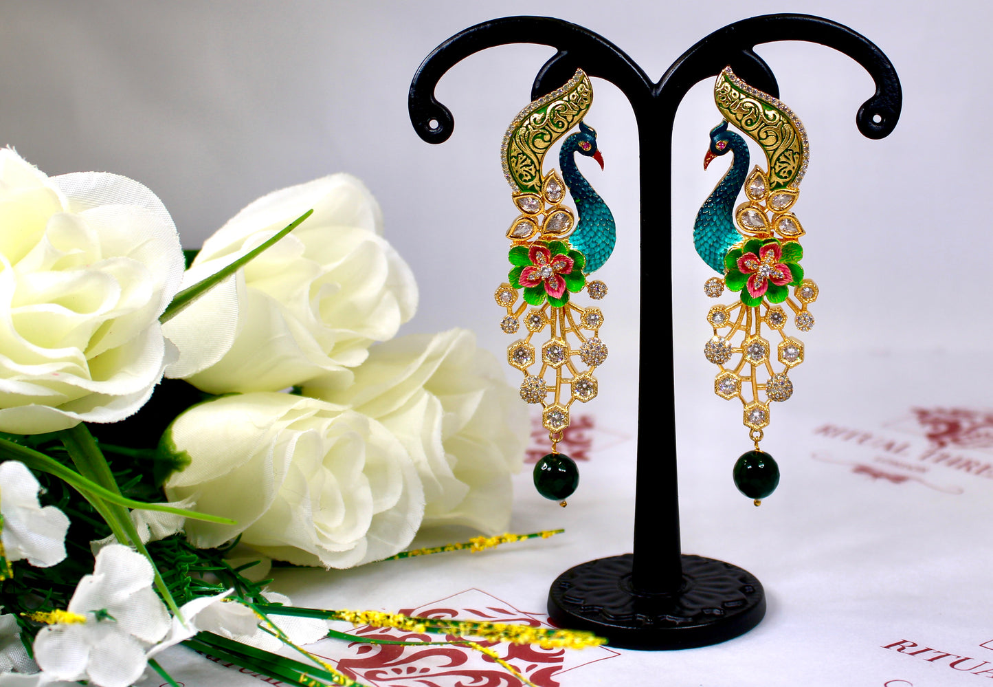 bohemian statement peacock earrings