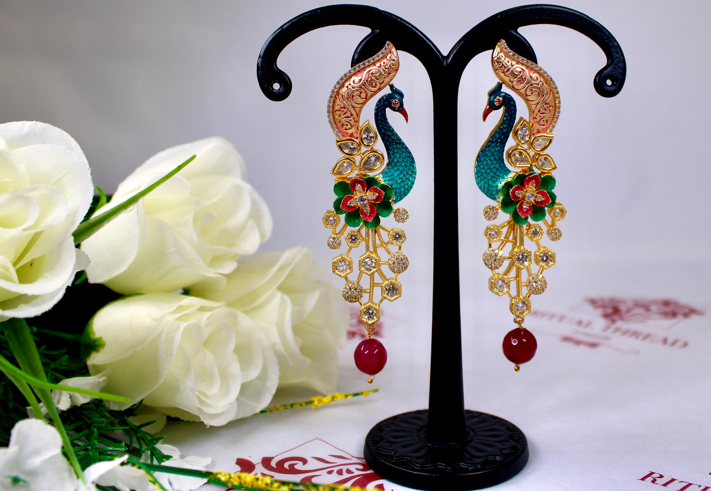 bohemian statement peacock earrings