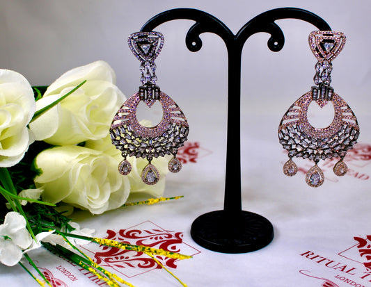 Rose Gold Oxidise American Diamond  Earrings