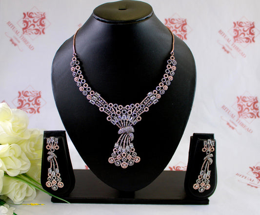 Knot Design American Diamond Necklace Set