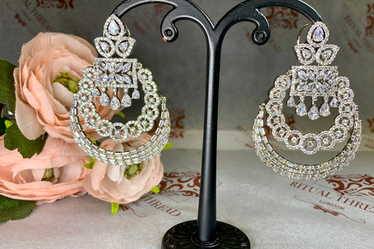 Silver American Diamond Chandelier Earrings