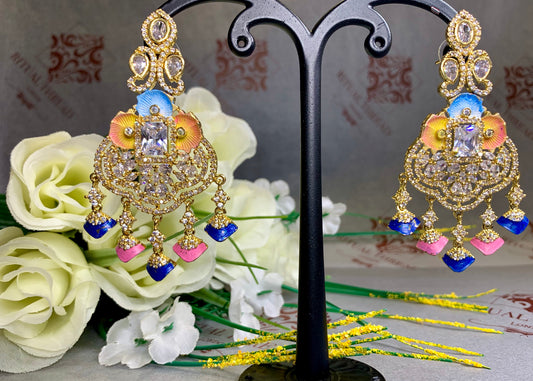 Tropical flower gold chandelier earrings